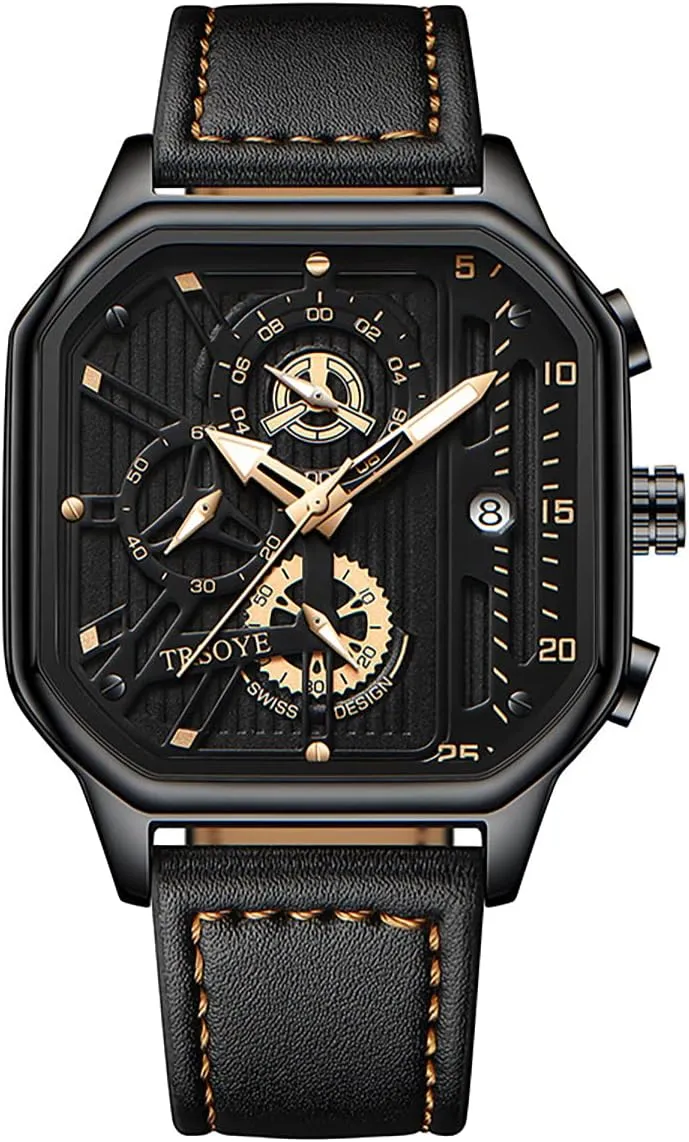 Man Watches Luminous Wristwatch Gosasa Mens Square Sport rebirth cent sandal Personality Watches Waterproof Full Leather Quartz Gold Clock 
