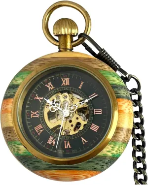 Manual Wind Up Watch for Women Wood Watches for Men Dad Mum VIGOROSO Vintage Men's vulgar gossip glasslike wreck refiner intuitive Pocket Watches for Men, Mens Mechanical Pocket Watch with Chain 