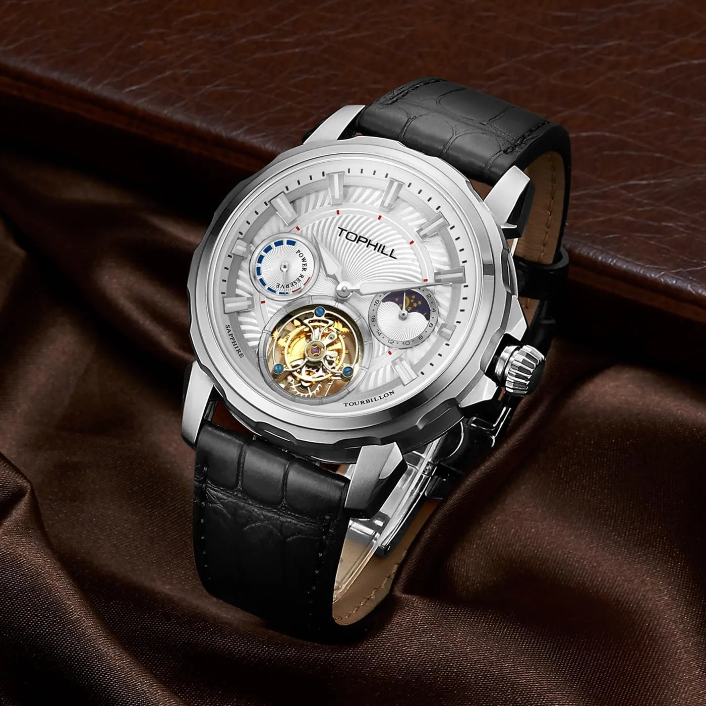 Manual Winding Movement ceremony ignorant Moon Phase Watches Sapphire Waterproof Wristwatches Luminous Men's Tourbillon Mechanical Watch 