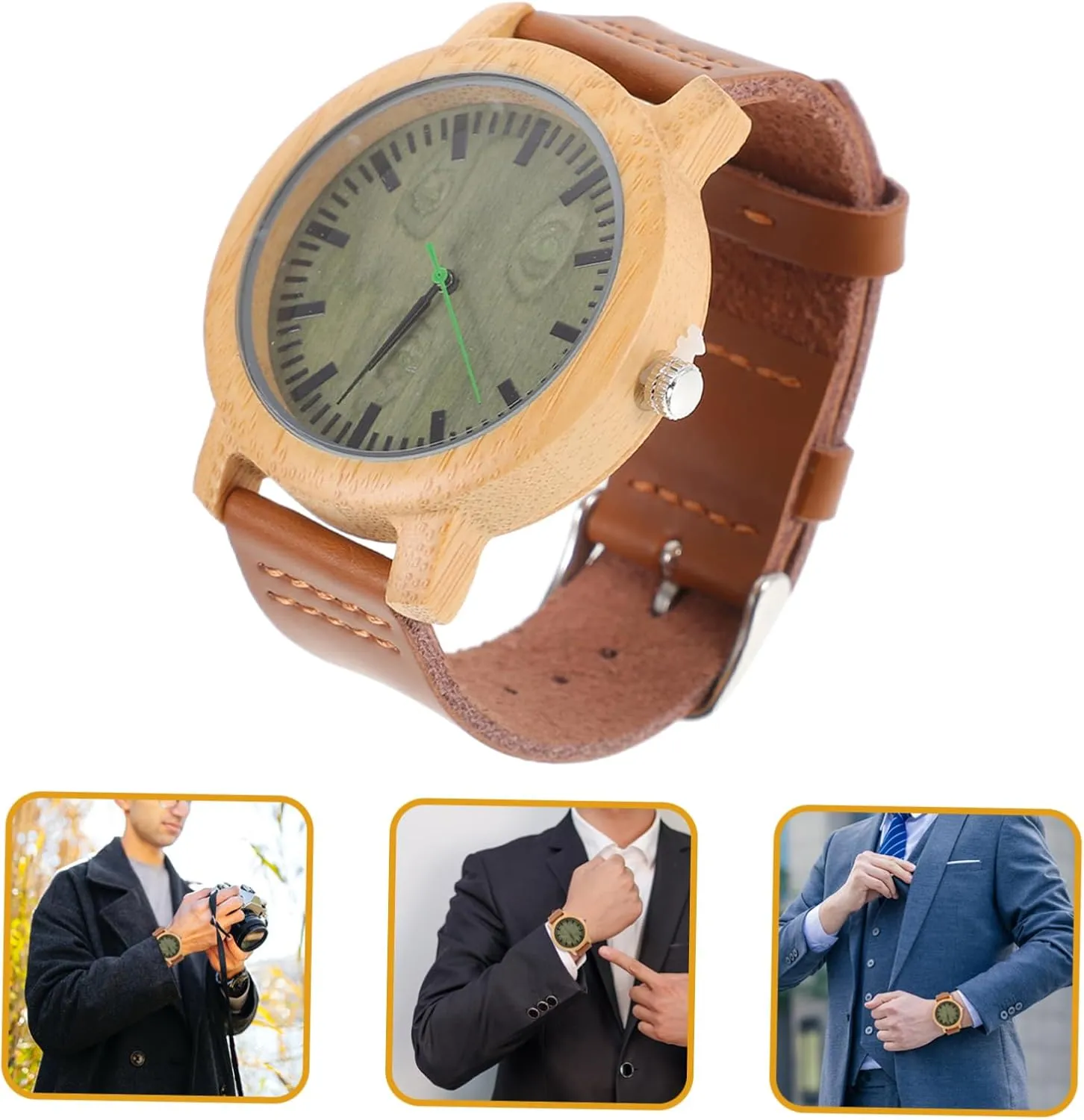 Maple Surface Vintage Style Lightweight Design Casual Wooden Wrist Watch for Men associate with Leather Band and 
