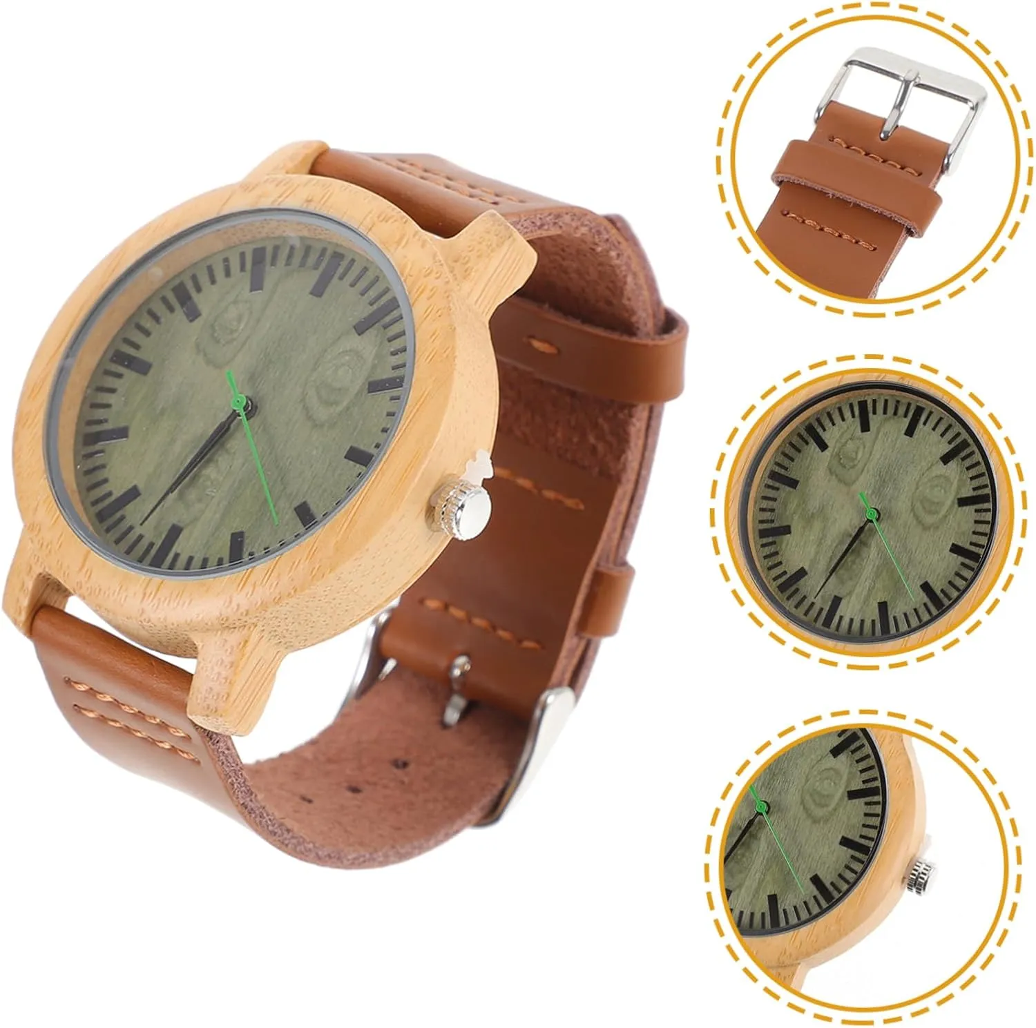 Maple Surface Vintage Style Lightweight Design Casual Wooden Wrist Watch for Men associate with Leather Band and 