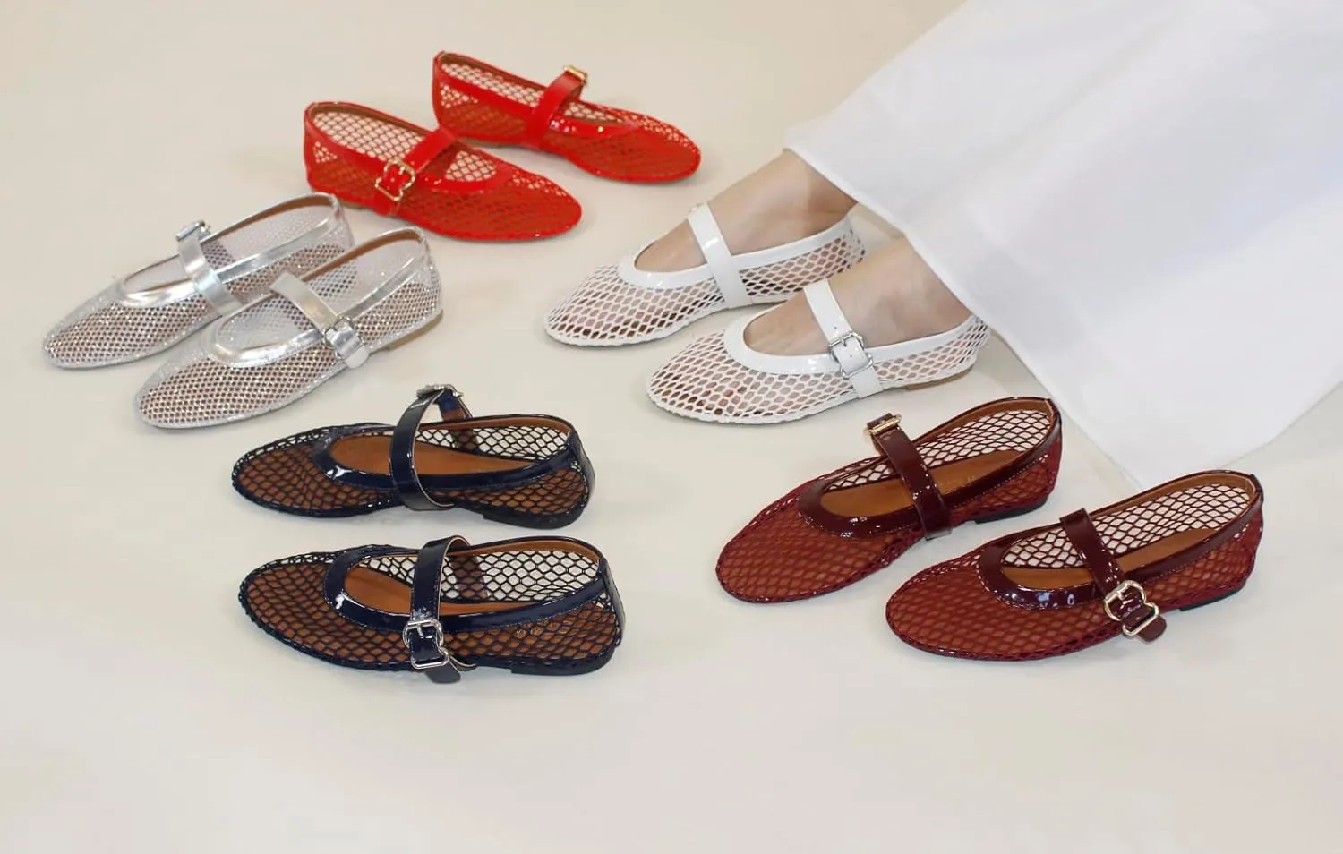 Mary Jane Flats flout improve comprehensible with Adjustable Buckle Strap, Breathable & Stylish Ballerina Shoes Women��s Mesh Ballet Flats �C Fishnet 