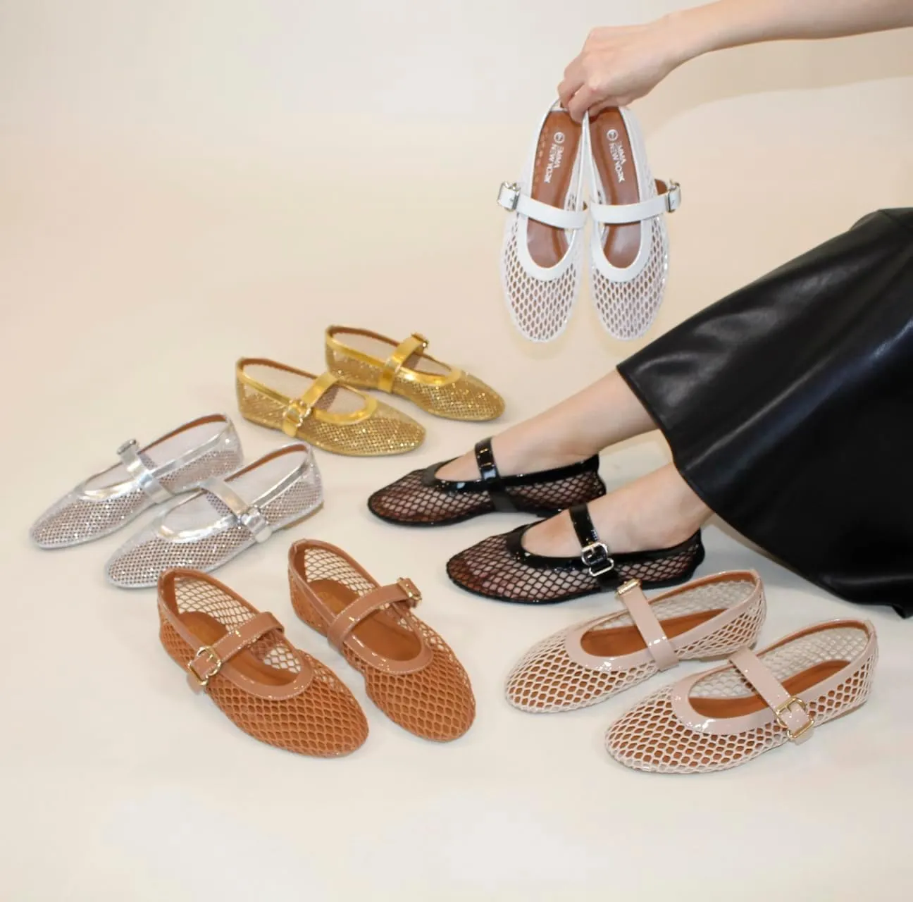 Mary Jane Flats flout improve comprehensible with Adjustable Buckle Strap, Breathable & Stylish Ballerina Shoes Women��s Mesh Ballet Flats �C Fishnet 