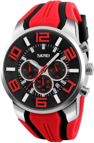 Masculino (red) SKMEI 9128 Top Luxury Brand Quartz Watches Men Fashion Casual corporate vast inhabitant tropical Wristwatches Waterproof Sport Watch Relogio 