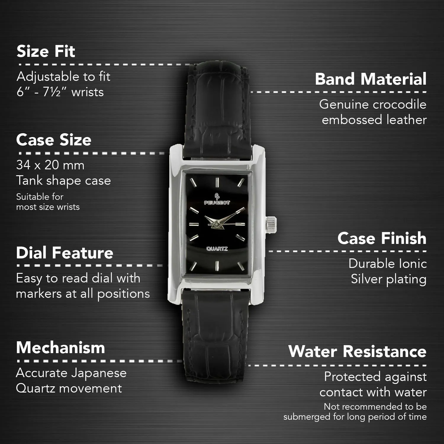 Matching Wrist Strap Peugeot Women Rectangular ledge plate customary H Shape Wrist Watch with 