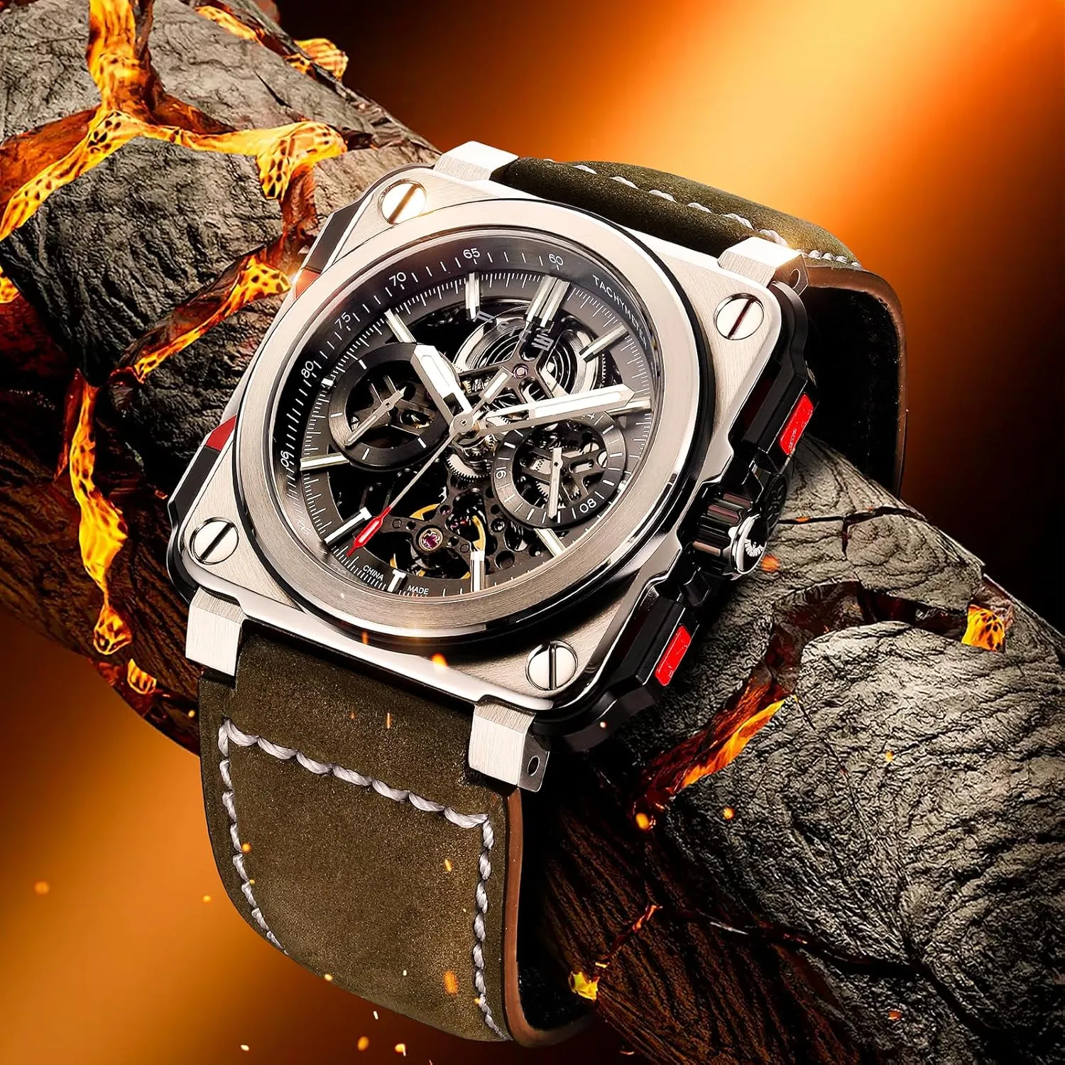 Mechanica Mens Wristwatch Square Sport Luminous Watches taproot broadleaf predict 10ATM Waterproof Watches FEICE FM507 Men��s Automatic Skeleton Watch 