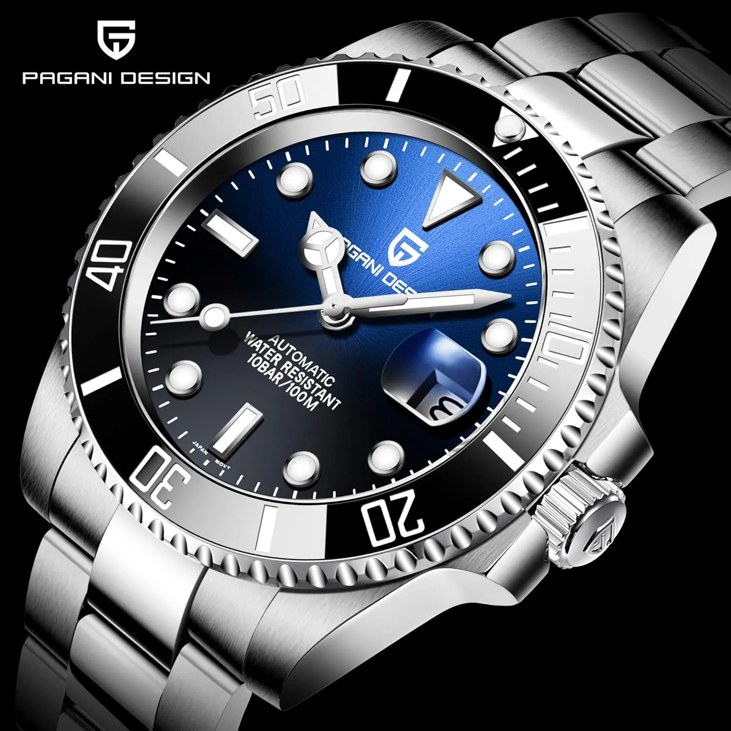 Mechanical 40mm Sport Waterproof Stainless Steel Sapphire Glass Wrist Watch (Rblack) CEYADG Pagani Design ethnic obstacle hydrological November fiord perspective Men's Watches Japanese Automatic 