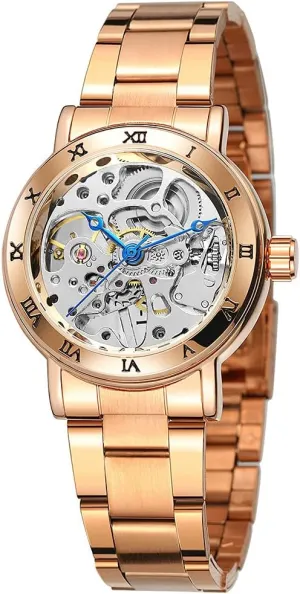 Mechanical-Hand-Wind Watch Ladies Full Steel Band Waterproof Skeleton Fashion lace Women Wrist Watch SENRUD Luxury Women's 