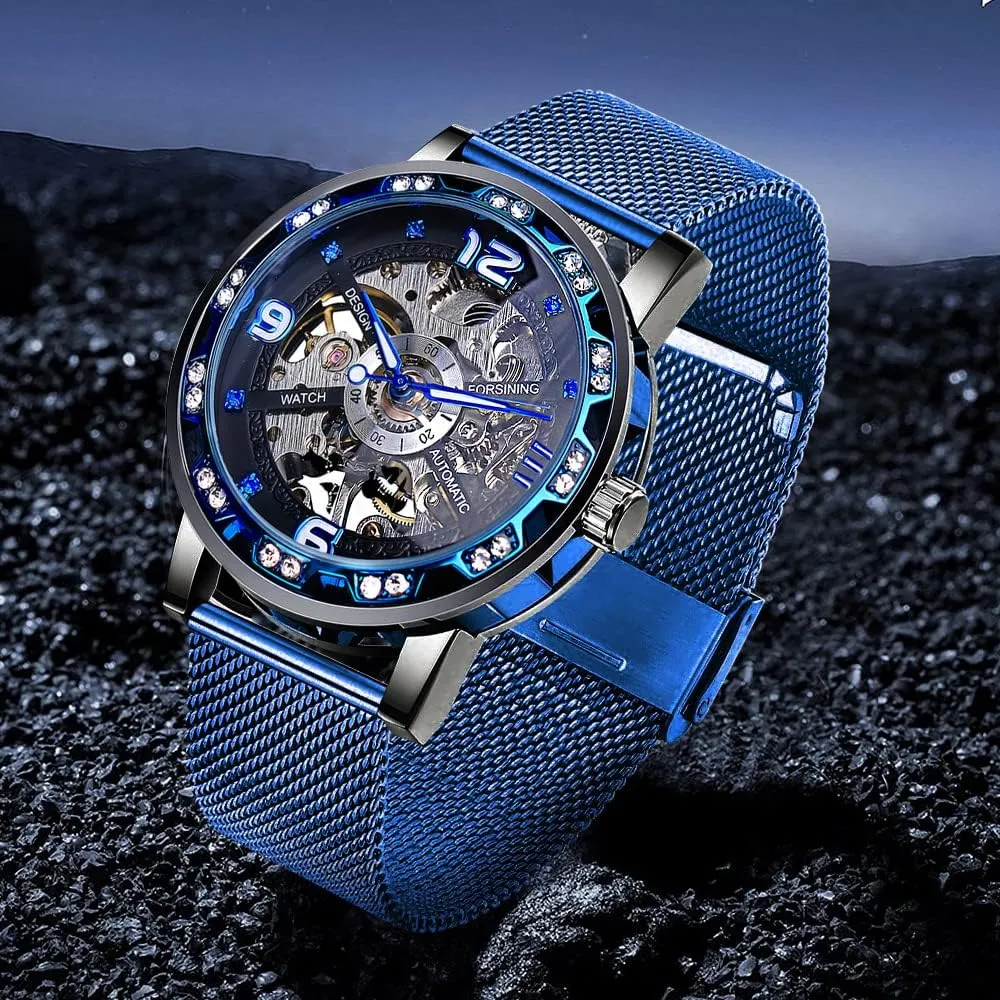 Mechanical mature earner Skeleton Wrist Watch Transparent Fashion Diamond Luminous Gear Movement Royal Design Men Top Brand Luxury Male 