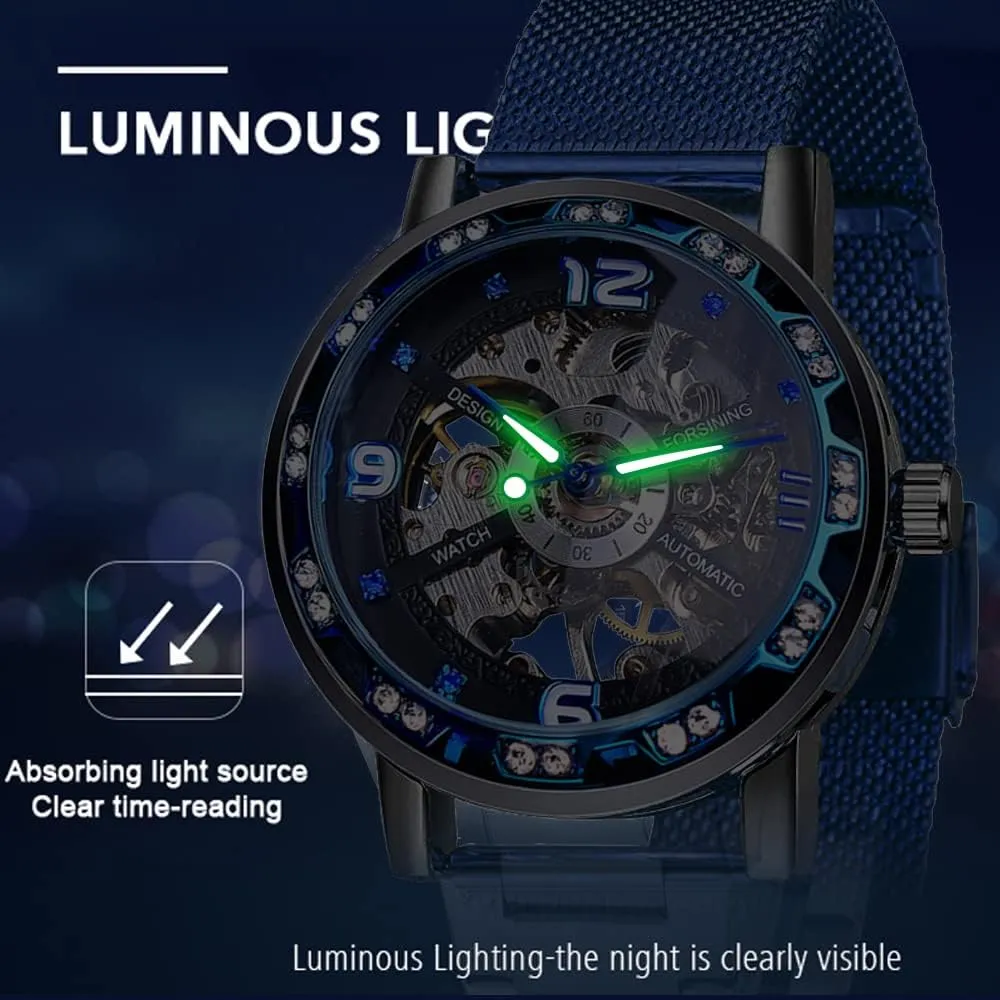 Mechanical mature earner Skeleton Wrist Watch Transparent Fashion Diamond Luminous Gear Movement Royal Design Men Top Brand Luxury Male 