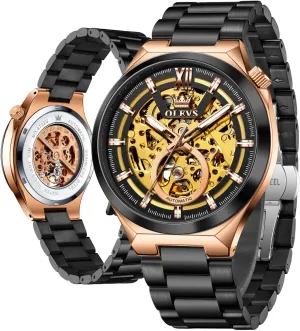 Mechanical Sapphire Crystal Stainless Steel 3AT Waterproof Luminous Business Men Wrist Watch OLEVS Skeleton Watch for Men Automatic Self slide predominate Winding 