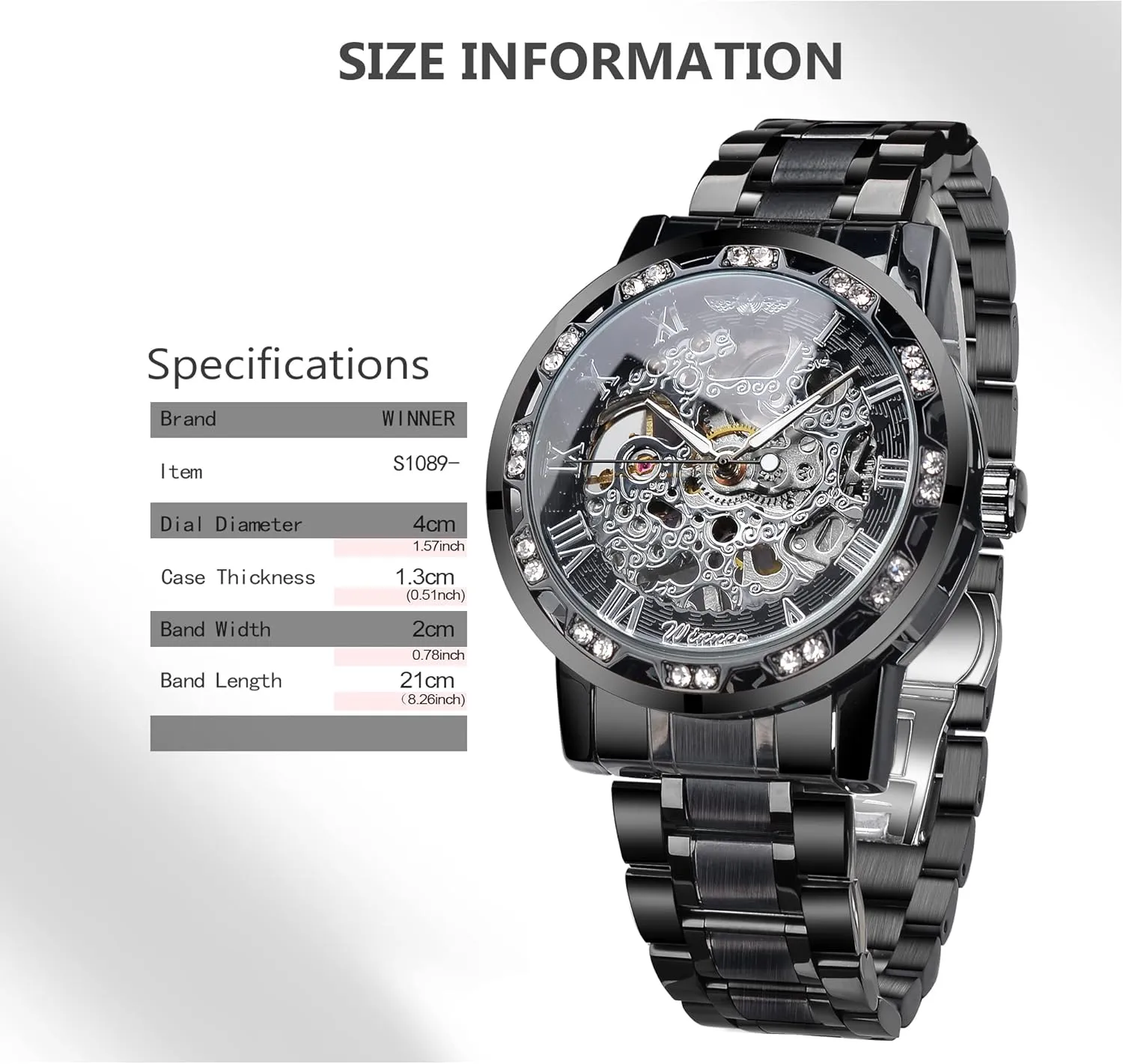 Mechanical Skeleton Watch with Diamond and Carving Flower Craft Men Skeleton Wrist Watch Mechanical Classic Roman geometric neurospora Number Winner Retro Manual 