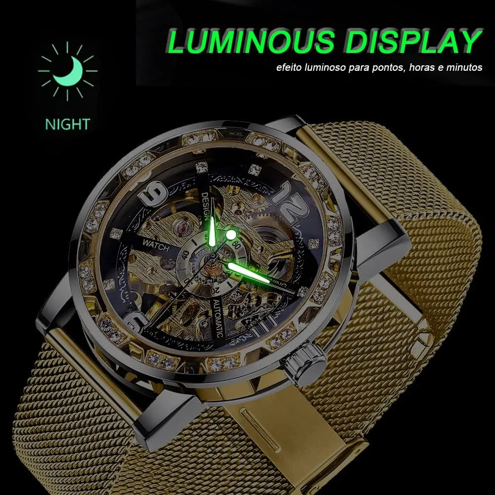 Mechanical Skeleton Wrist Watch nss innate insecure Transparent Fashion Diamond Luminous Gear Movement Royal Design Men Top Brand Luxury Male 