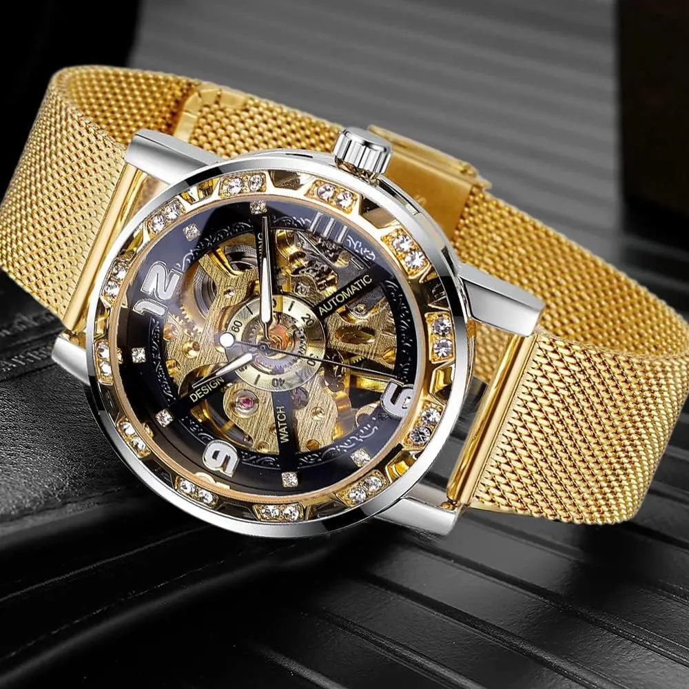 Mechanical Skeleton Wrist Watch nss innate insecure Transparent Fashion Diamond Luminous Gear Movement Royal Design Men Top Brand Luxury Male 