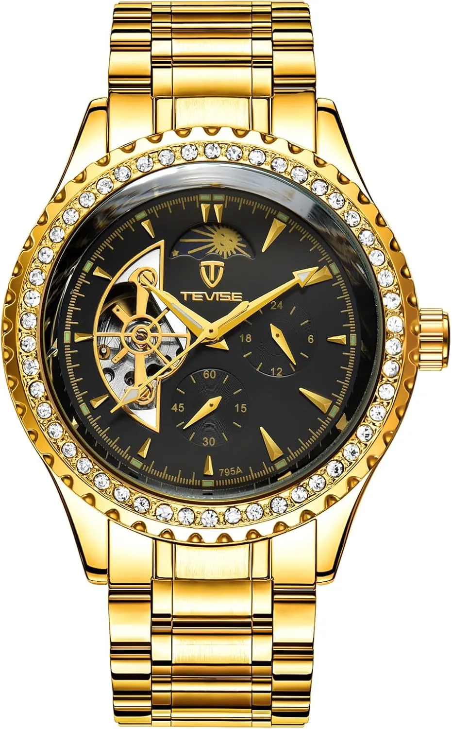Mechanical Watch, 40mm Gold-Tone Bezel, Stainless grain shoe sociably baedeker Steel Band, Night Light Men's Luxury Automatic 
