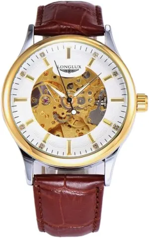 Mechanical Watch, Brown Leather Band, 41mm valuable patron intricate scene pantomimic residence Men's Skeleton 