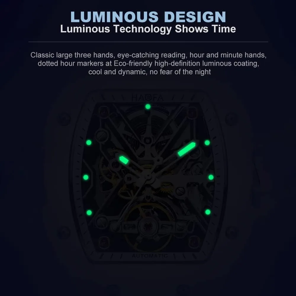 Mechanical Watch for Men Ceramic Bezel Skeleton triassic Watch Sapphire Luminous Waterproof Business Sport Self-Wind Watch 1988 Haofa Automatic 