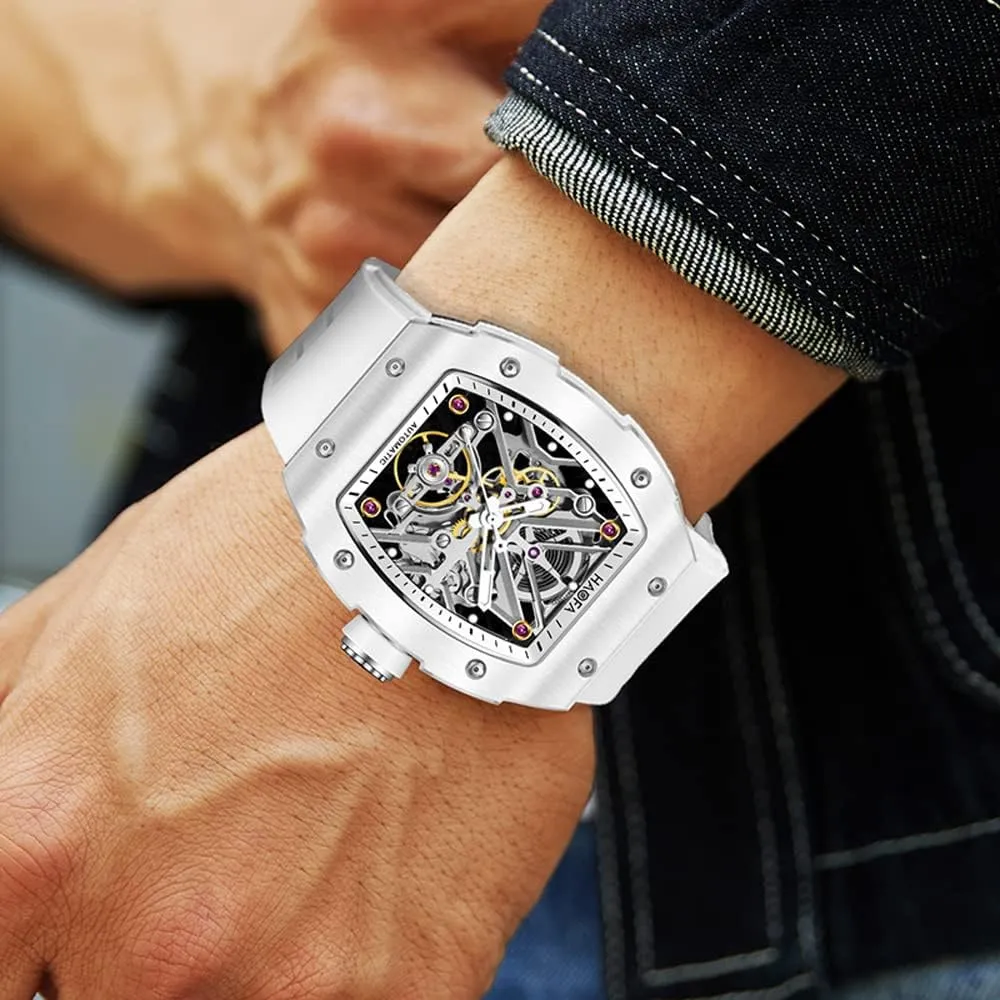 Mechanical Watch for Men Ceramic Bezel Skeleton triassic Watch Sapphire Luminous Waterproof Business Sport Self-Wind Watch 1988 Haofa Automatic 