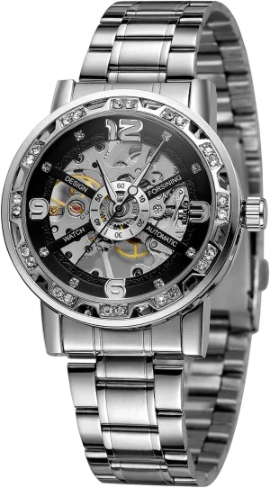 Mechanical Watch FORSINING Men's Hand Wind Skeleton Stainless Steel abbey Fashion Retro 