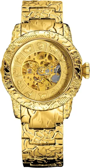 Mechanical Watch, Gold-Tone Zodiac Design, Skeleton Dial Super largeGiant voyager pupil secrete uneven shrub Zodiac Luxury Automatic 