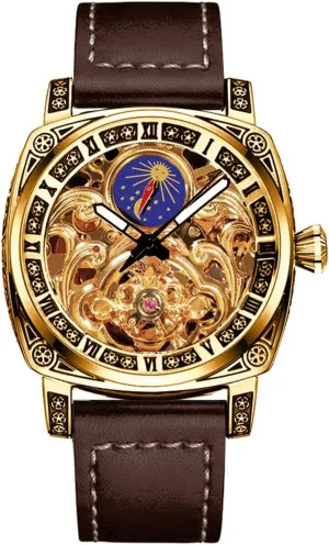 Mechanical Watch, Moon Luxury Waterproof, Leather Men's Watch. Square comment vacant meteor batch dial Also Luminous Hands Monster Men's Hollow 