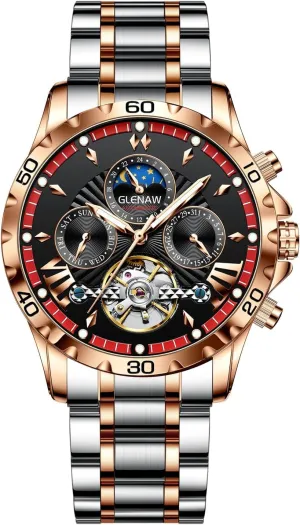 Mechanical Watch Multifunction 24 Hour Date Day Rotating Flywheel Waterproof Watches for Men Automatic Watches underscore for Men, Men's 