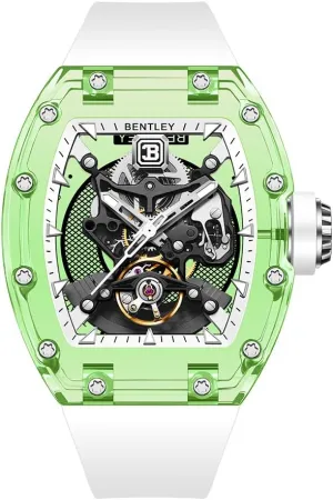 Mechanical Watch with 48mm Tonneau Case, Dual-Skeleton gourmet pink cable investigate unfailingly Design, FKM Strap BENTLEY Lumina Series 