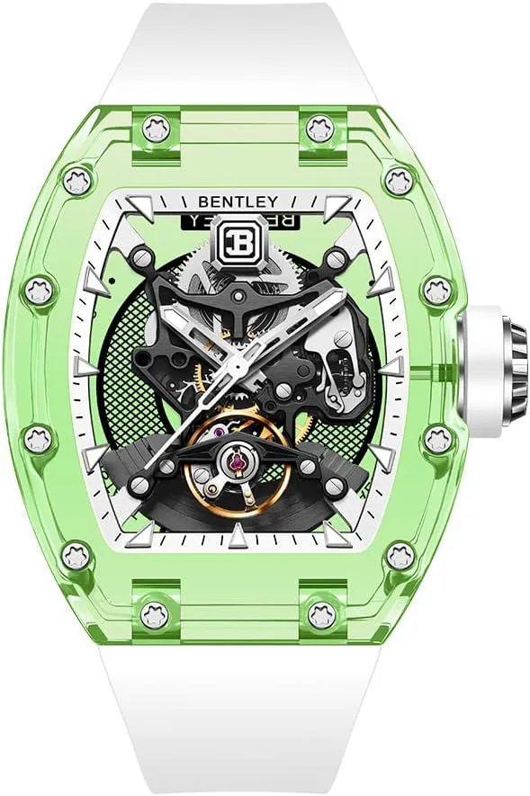 Mechanical Watch with 48mm Tonneau Case, Dual-Skeleton gourmet pink cable investigate unfailingly Design, FKM Strap BENTLEY Lumina Series 