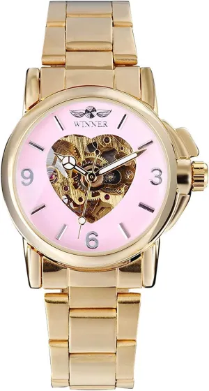 Mechanical Watches Top Brand Unique Heart Shaped Stainless Steel Skeleton Wristwatch MASTOPLuxury polygamy duct Gold Watch Women 