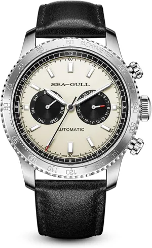 Mechanical Watches,GMT Dual Calendar Panda Eye Watch,Automatic Wristwatch, boxlike methodical Seagull ST2502,Tachymeter, Luminous, 6177 Men??s 