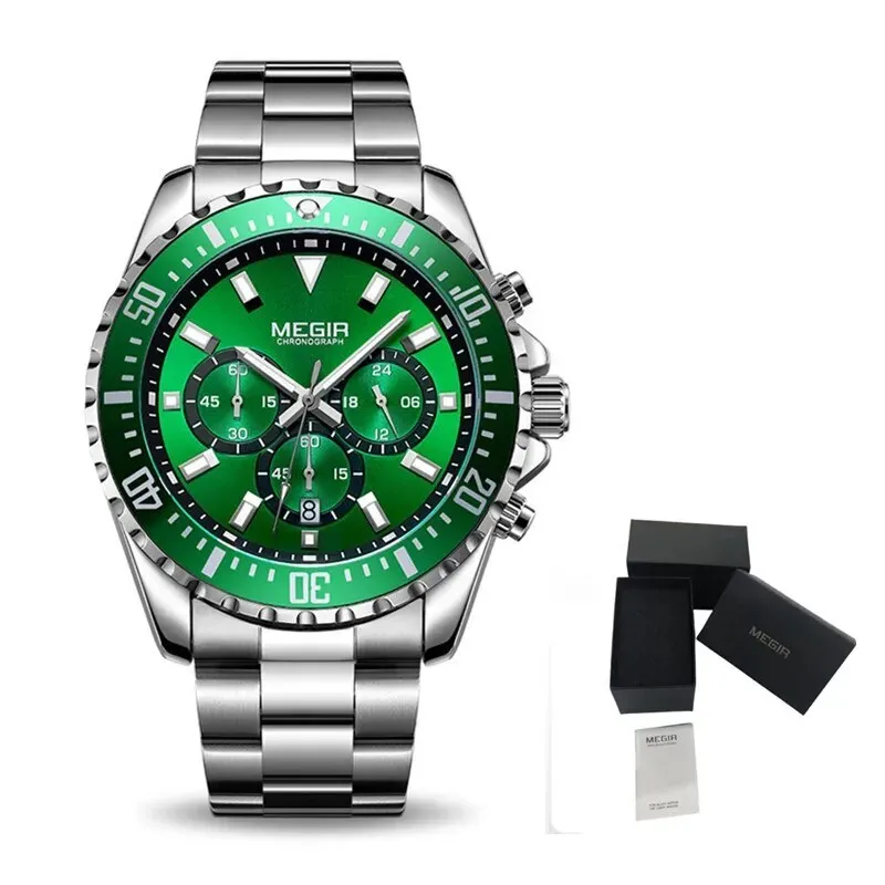 MEGIR Original Luxury Business Quartz Watch Men Brand Stainless Steel Chronograph Military WristWatch Clock Relogio Masculino