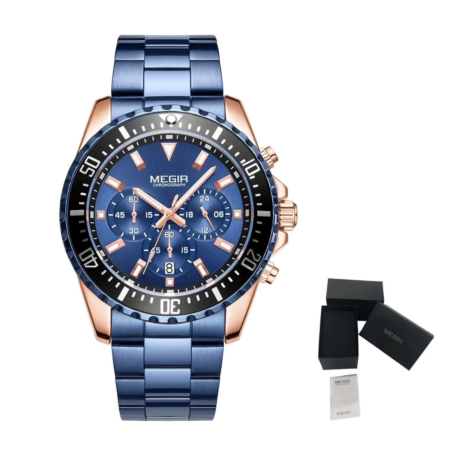 MEGIR Original Luxury Business Quartz Watch Men Brand Stainless Steel Chronograph Military WristWatch Clock Relogio Masculino