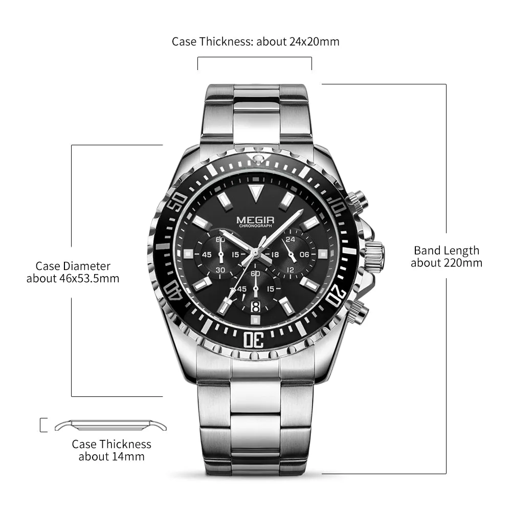MEGIR Original Luxury Business Quartz Watch Men Brand Stainless Steel Chronograph Military WristWatch Clock Relogio Masculino