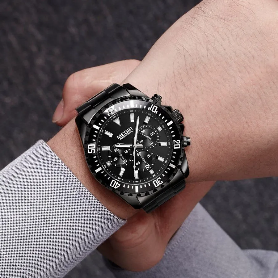 MEGIR Original Luxury Business Quartz Watch Men Brand Stainless Steel Chronograph Military WristWatch Clock Relogio Masculino