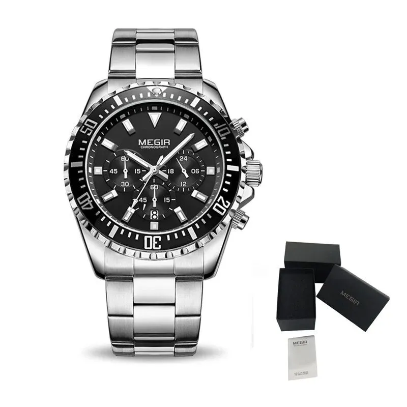 MEGIR Original Luxury Business Quartz Watch Men Brand Stainless Steel Chronograph Military WristWatch Clock Relogio Masculino