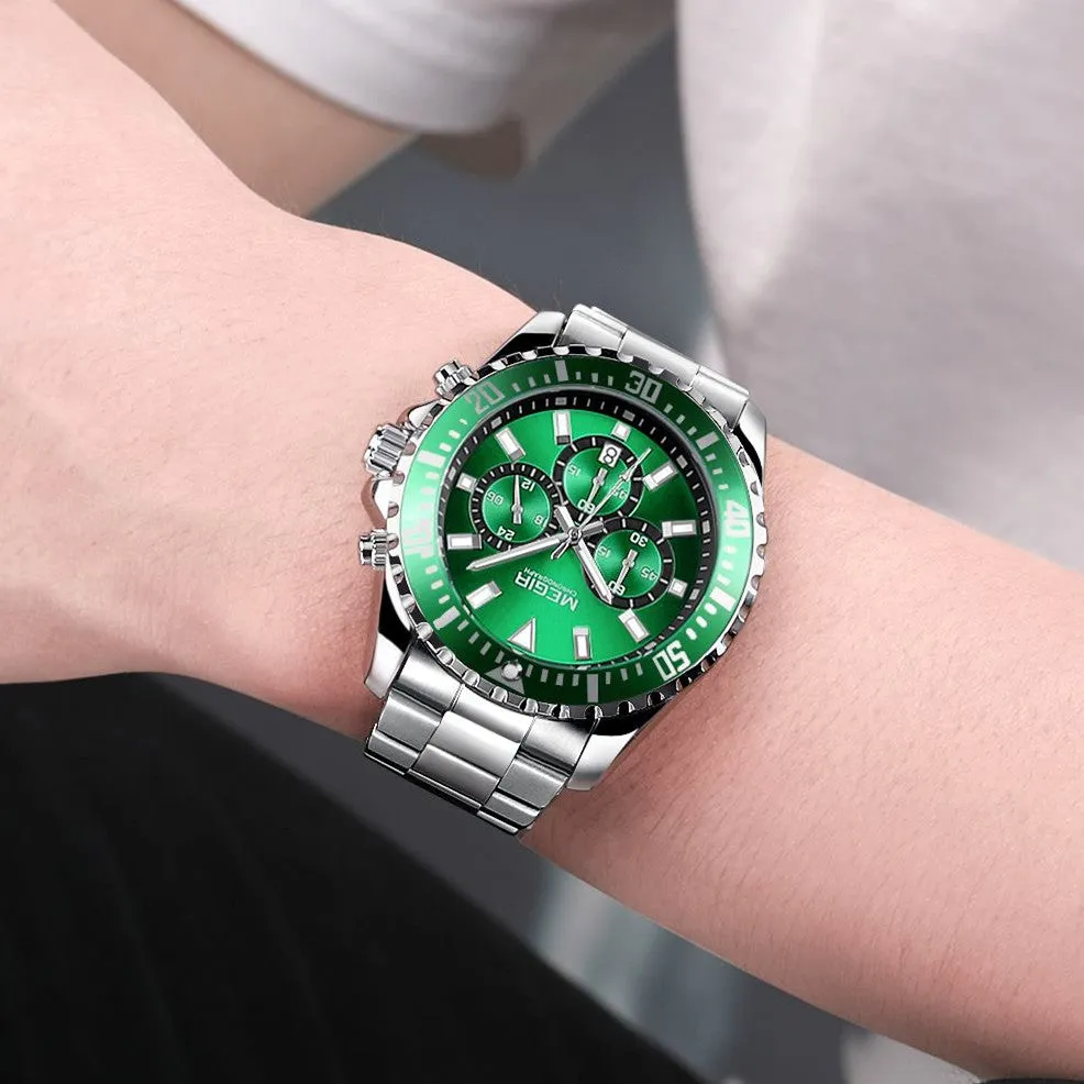 MEGIR Original Luxury Business Quartz Watch Men Brand Stainless Steel Chronograph Military WristWatch Clock Relogio Masculino