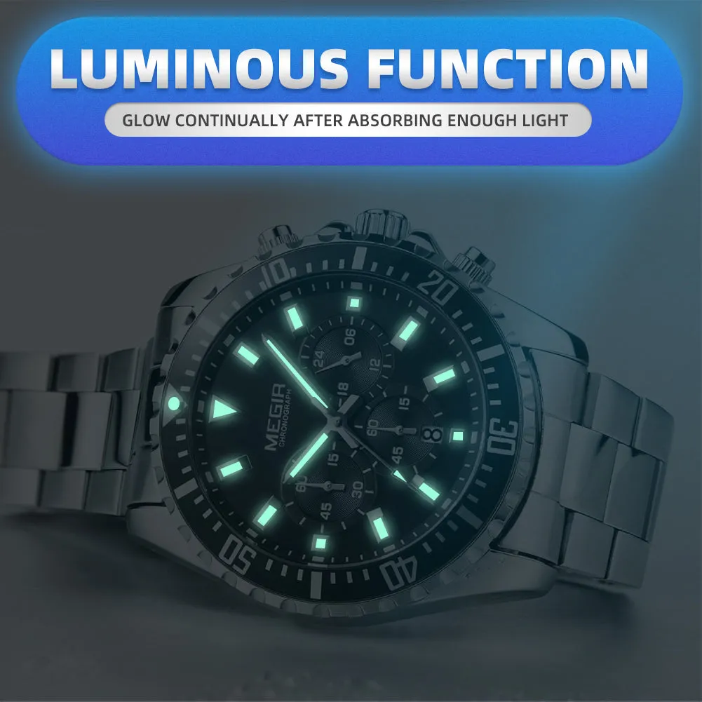 MEGIR Original Luxury Business Quartz Watch Men Brand Stainless Steel Chronograph Military WristWatch Clock Relogio Masculino