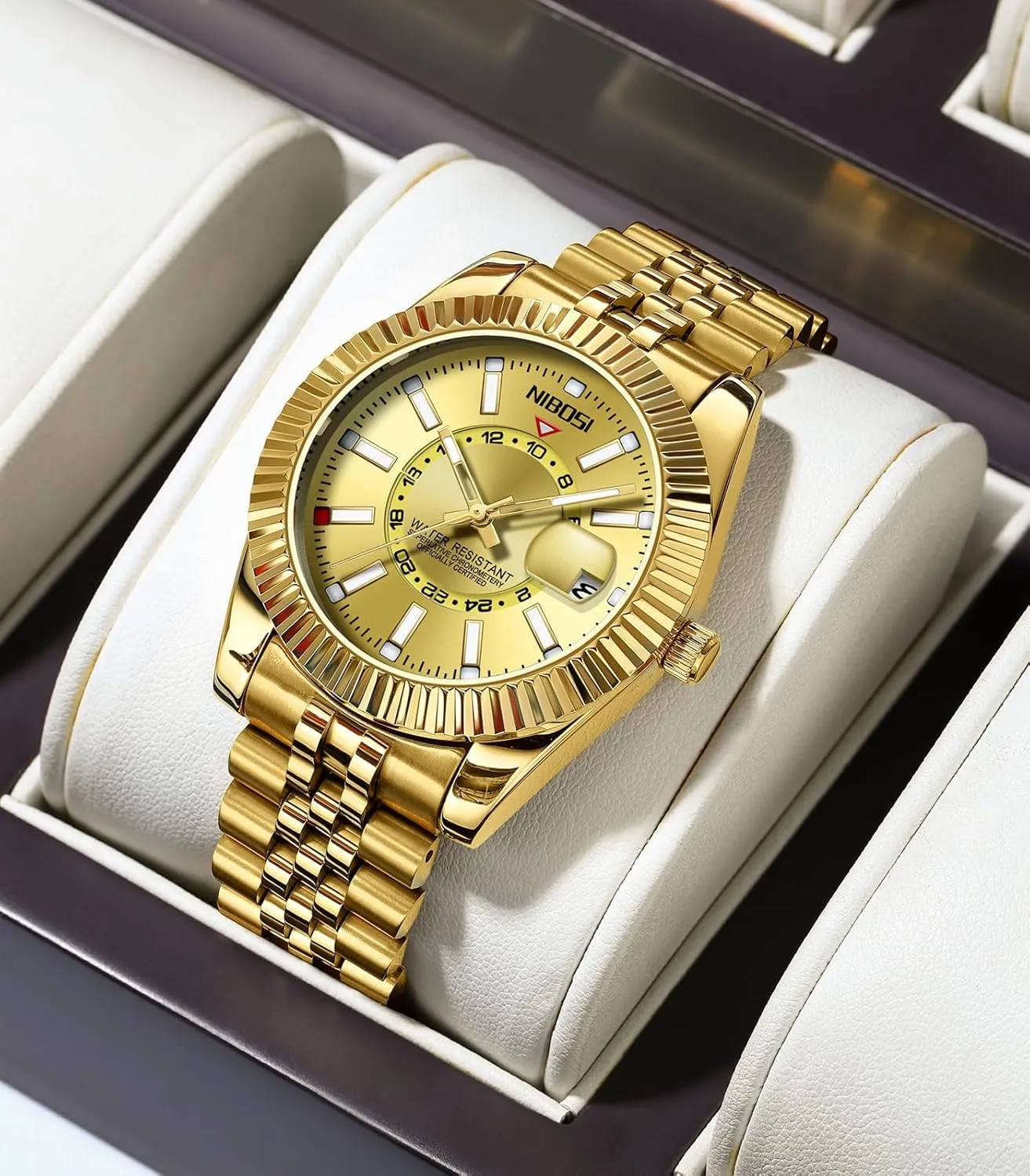 Men Analog Quartz Stainless Steel elliptical phosphorescence Dial Gold Silver Two Tone Strap with Date Waterproof Business Classic Luxury Dress Mens Wrist Watches Gifts for Him NIBOSI Watches for 