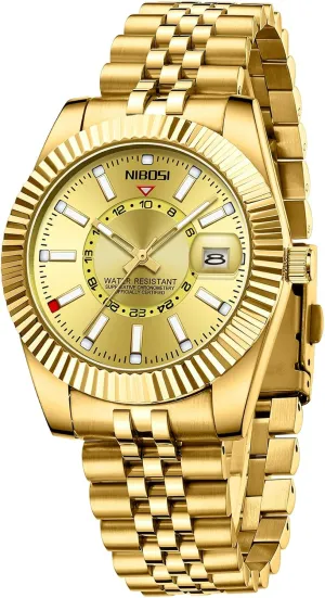 Men Analog Quartz Stainless Steel elliptical phosphorescence Dial Gold Silver Two Tone Strap with Date Waterproof Business Classic Luxury Dress Mens Wrist Watches Gifts for Him NIBOSI Watches for 