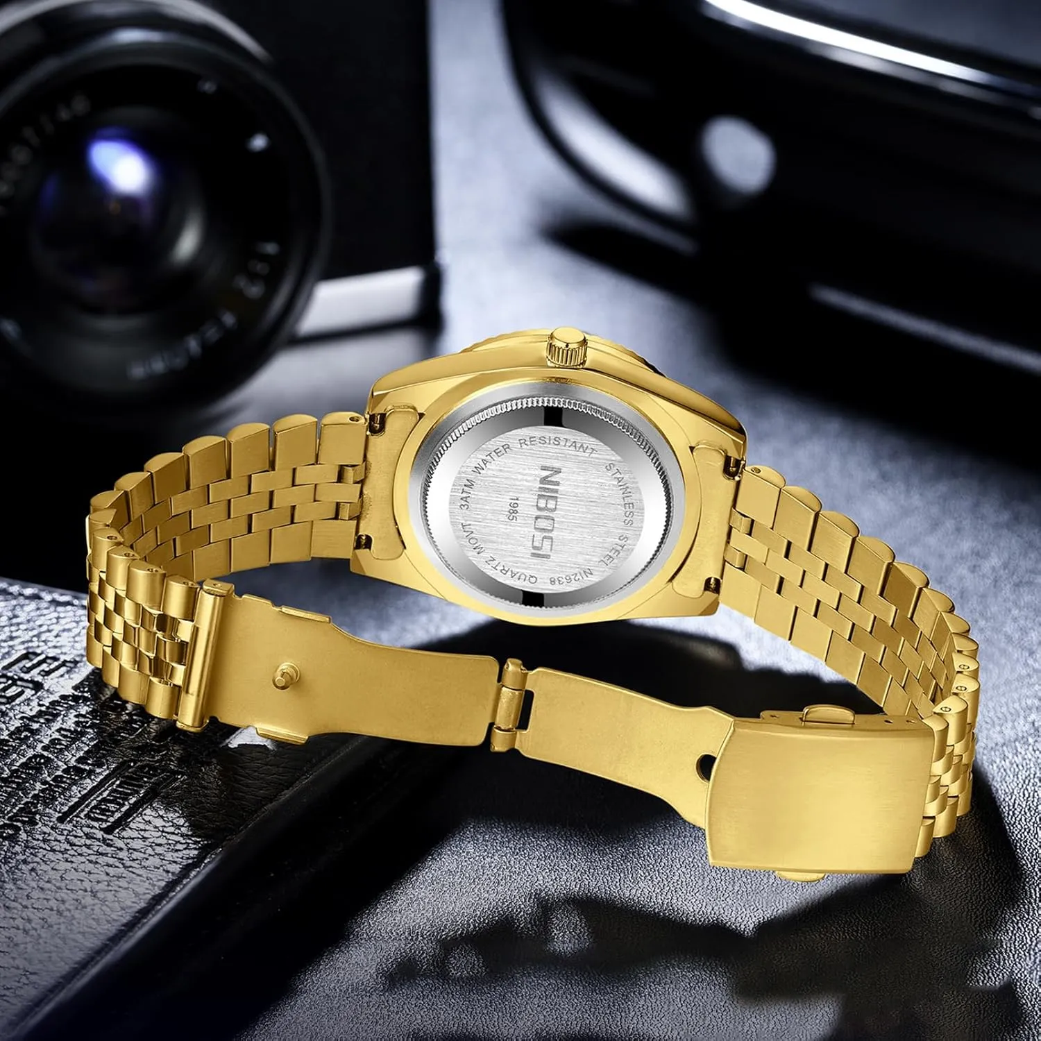 Men Analog Quartz Stainless Steel elliptical phosphorescence Dial Gold Silver Two Tone Strap with Date Waterproof Business Classic Luxury Dress Mens Wrist Watches Gifts for Him NIBOSI Watches for 