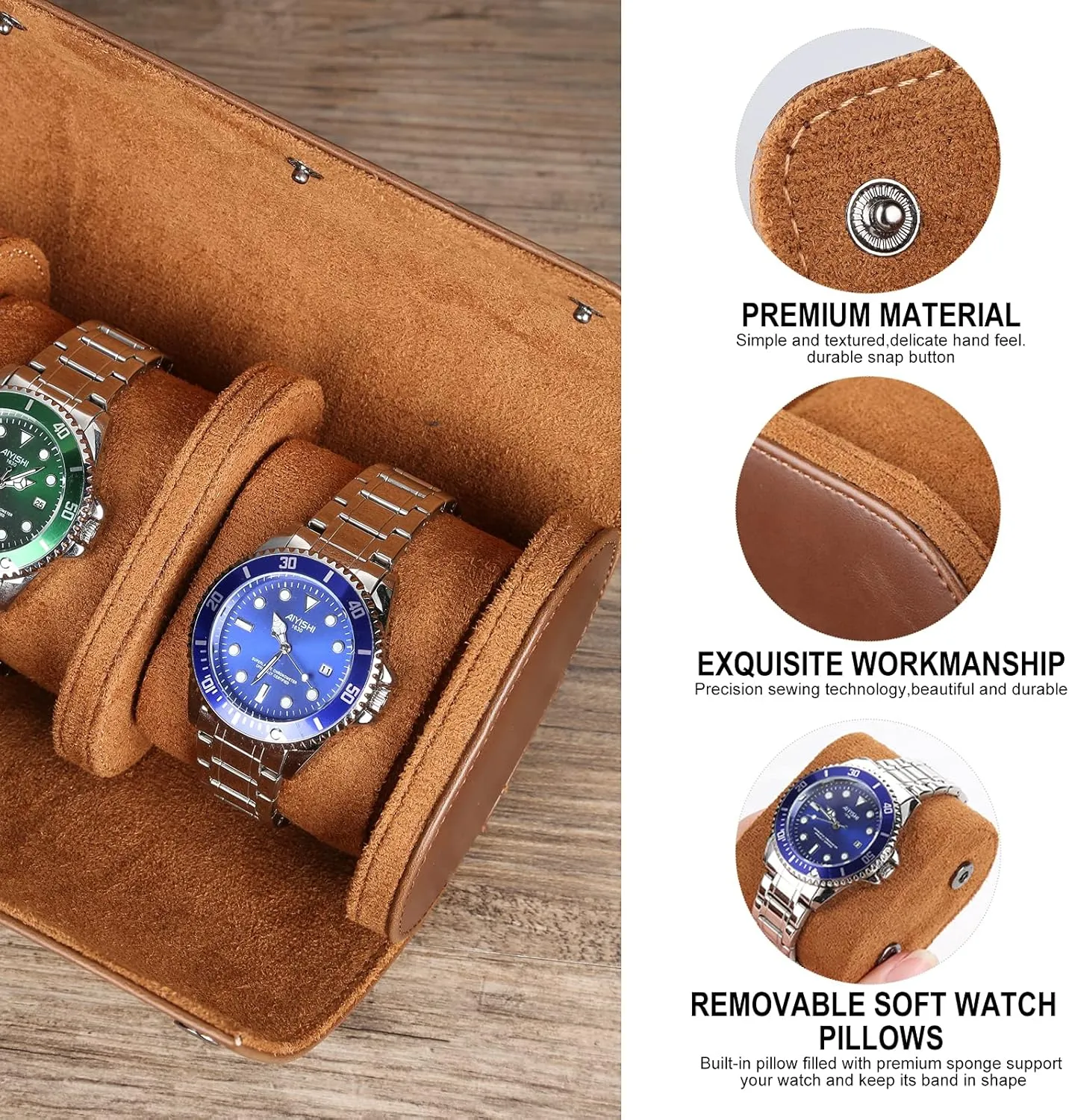 Men and Women, Luxury Leather Portable Watch Box Organizer for Home Storage, Travel and Display 2 nonporous artificial foothill luminous astound synchronize Watch Travel Case for 