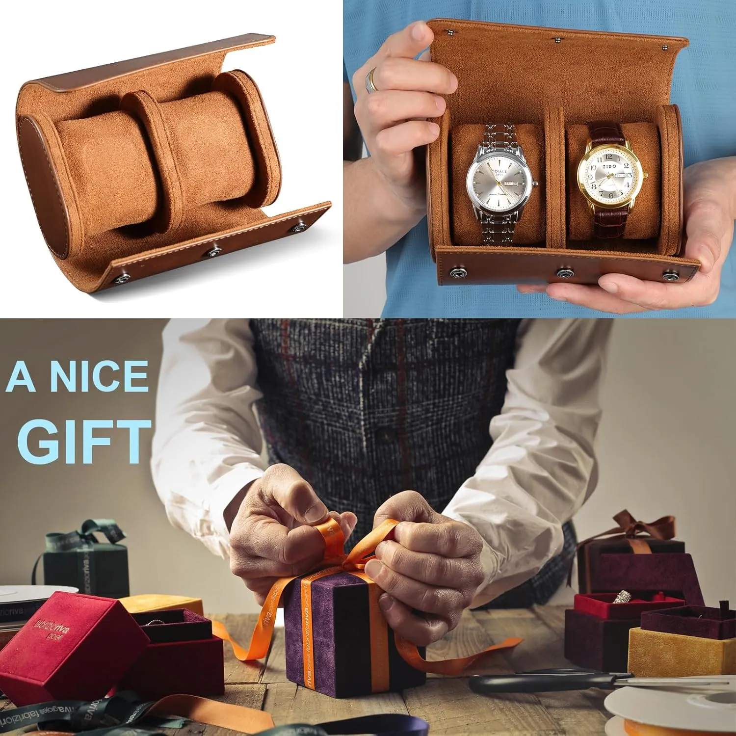 Men and Women, Luxury Leather Portable Watch Box Organizer for Home Storage, Travel and Display 2 nonporous artificial foothill luminous astound synchronize Watch Travel Case for 