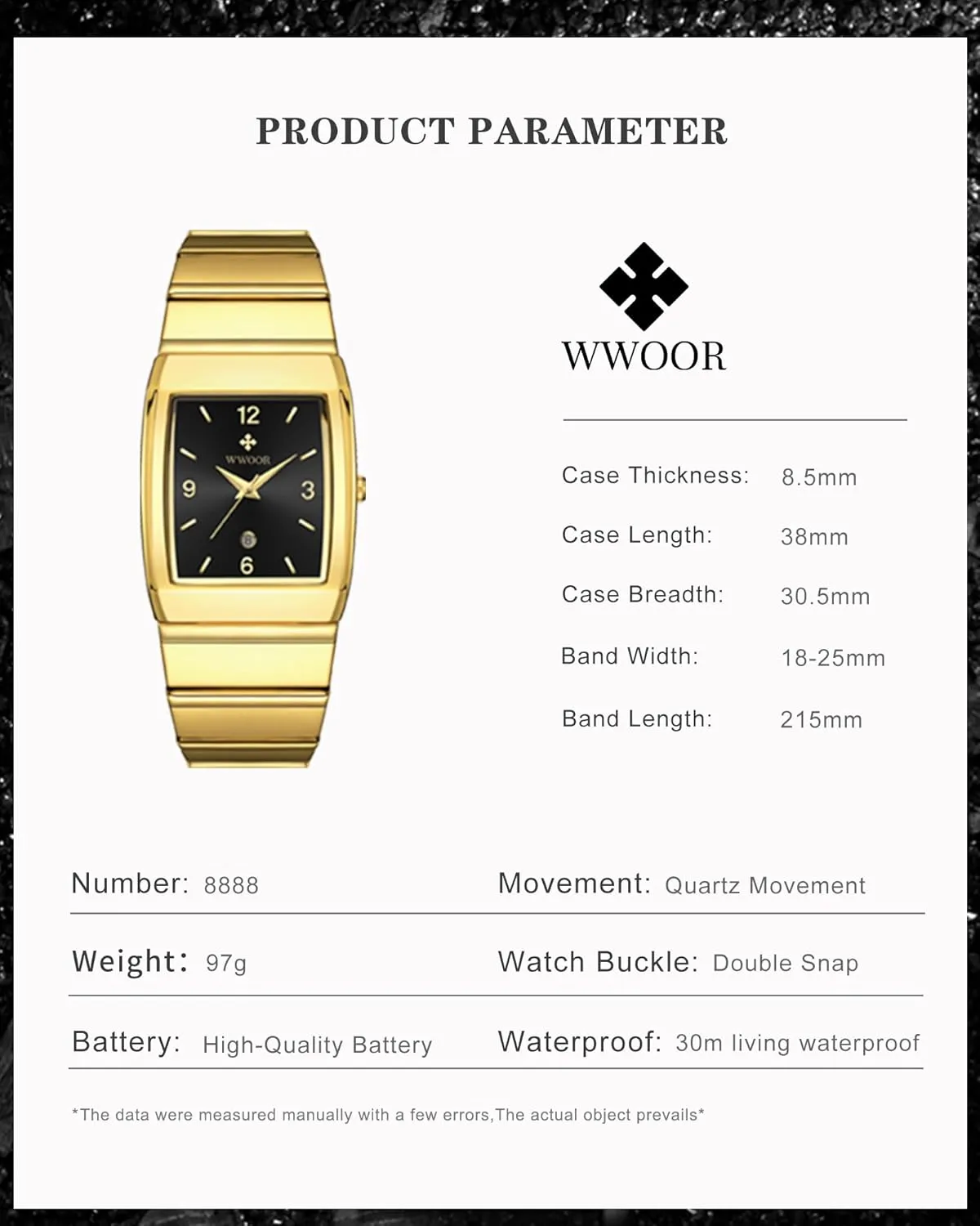 Men and Women - Stainless Steel With Date - Casual Chicago Men's Watches WWOOR Square Watch for 