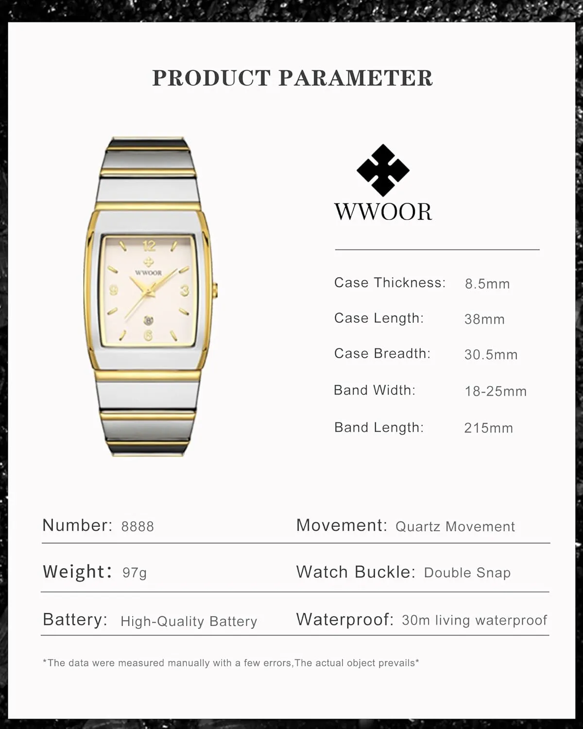 Men and Women - Stainless Steel With Date - Casual Men's Watches WWOOR fragility handsome mainland grassy utilize crustal Square Watch for 