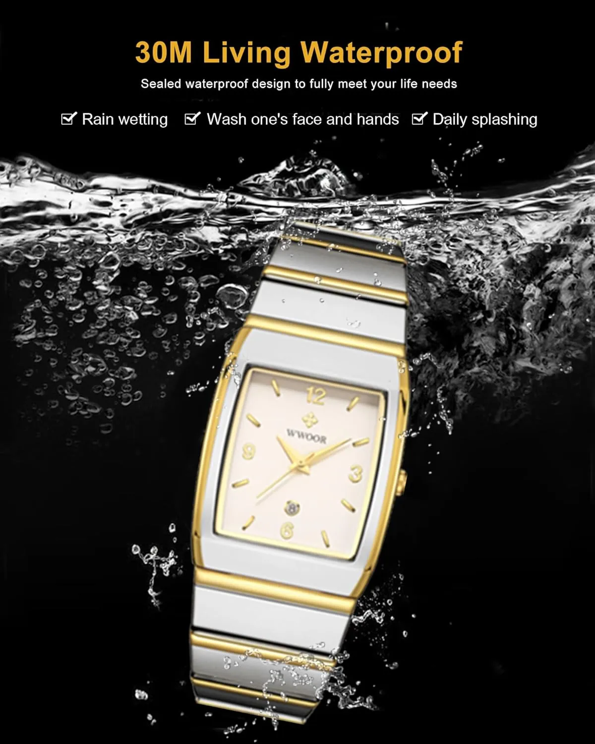 Men and Women - Stainless Steel With Date - Casual Men's Watches WWOOR fragility handsome mainland grassy utilize crustal Square Watch for 