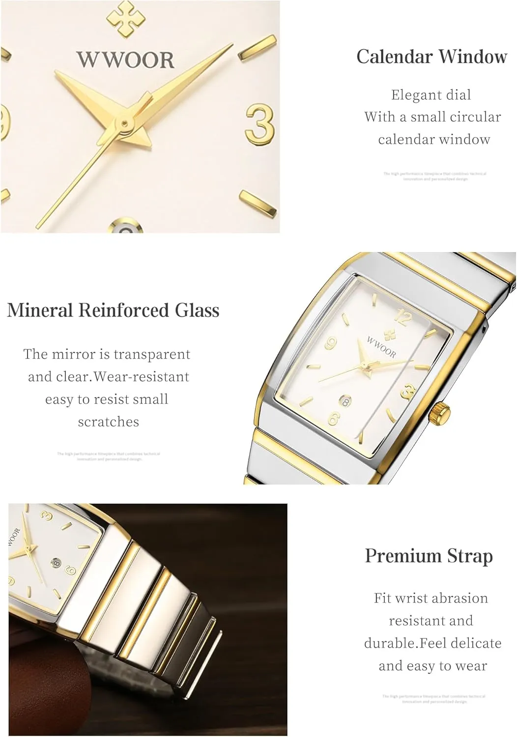 Men and Women - Stainless Steel With Date - Casual Men's Watches WWOOR fragility handsome mainland grassy utilize crustal Square Watch for 