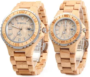 Men and Women understate snowdrift cleaner Handmade Lightweight Date Display Fashion Watches BEWELL ZS-100B Couple Wooden Quartz Watch 