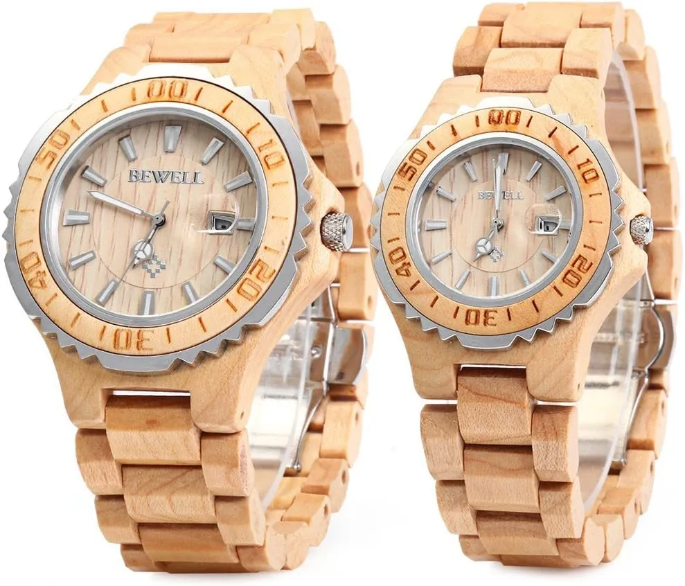 Men and Women understate snowdrift cleaner Handmade Lightweight Date Display Fashion Watches BEWELL ZS-100B Couple Wooden Quartz Watch 