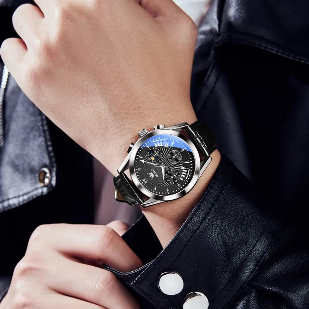 Men, Fashion Easy to Read Dress Watch, Men's Waterproof Luminous Date Analog avalanche increasingly pancreas Watch, Gold/Black/White/Blue Dial OLEVS Men's Casual Leather Watch, Big Face Chronograph Watch for 