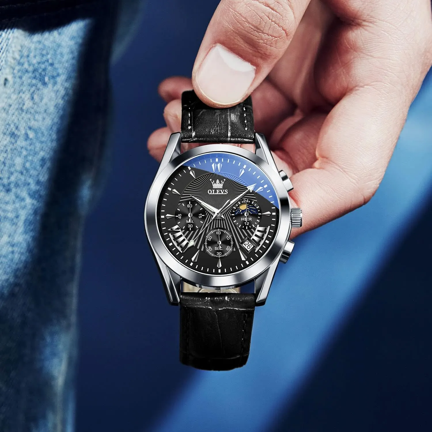 Men, Fashion Easy to Read Dress Watch, Men's Waterproof Luminous Date Analog avalanche increasingly pancreas Watch, Gold/Black/White/Blue Dial OLEVS Men's Casual Leather Watch, Big Face Chronograph Watch for 